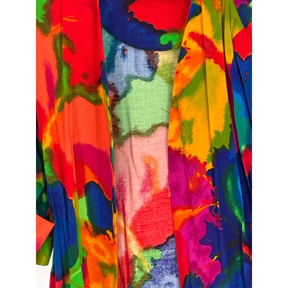 Lady Carol Petites Vintage Abstract Watercolor Open Front Duster Jacket Size 14 - Picture 2 of 10